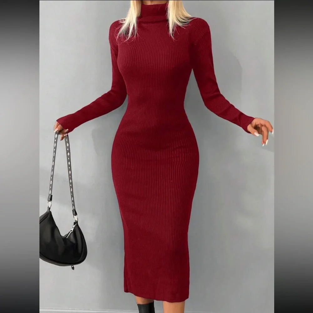 Luxe black high neck sweater bodycon dress - Picture 14 of 16